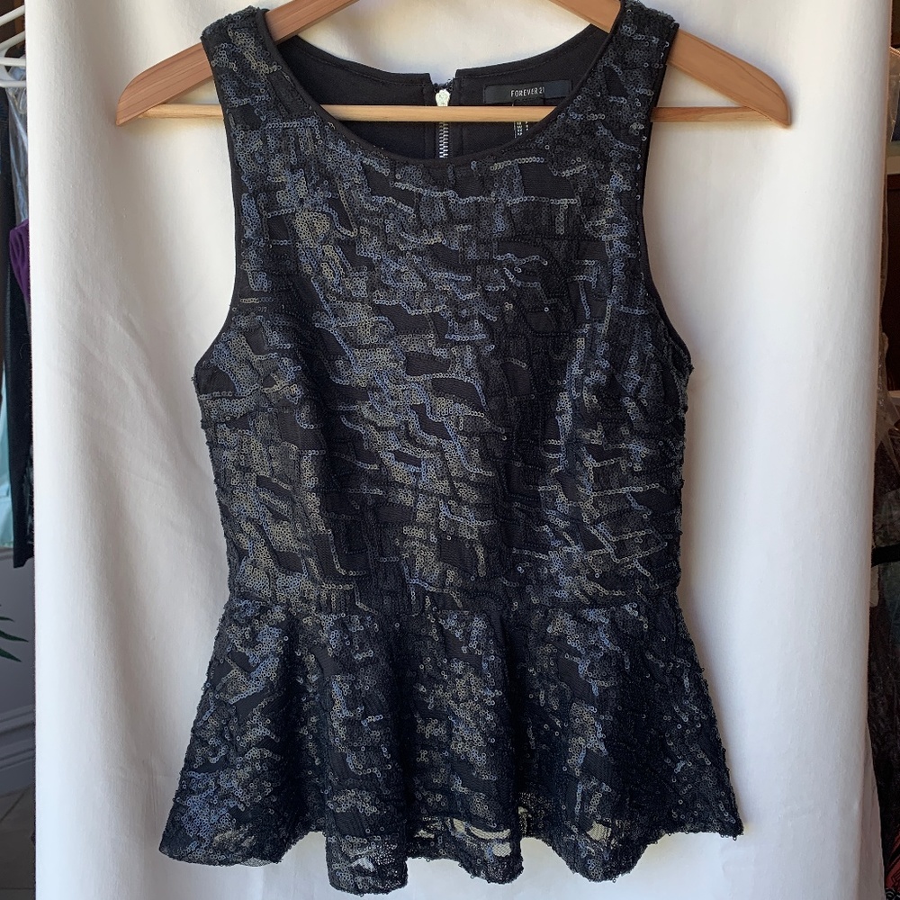 Sequined Peplum Top with Zippered back